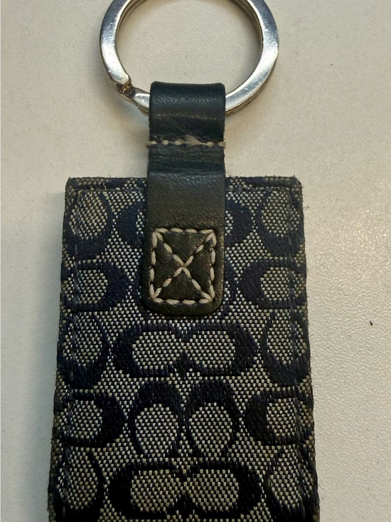 Vintage Coach Signature Keychain Photo Holder - Navy Blue/White